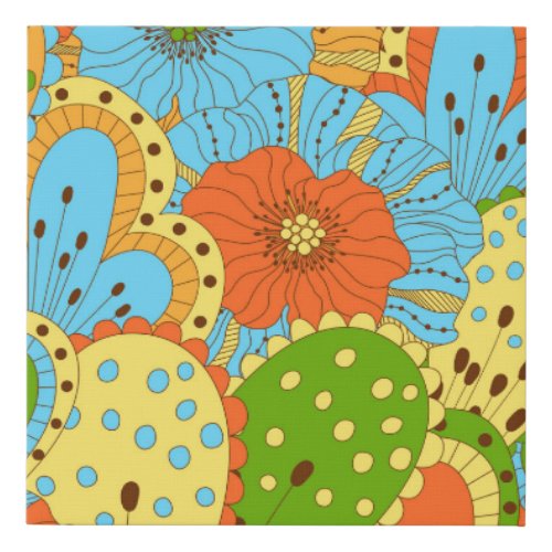 Hand Drawn Floral Colorful Seamless Faux Canvas Print