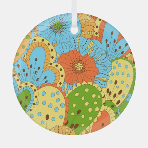 Hand Drawn Floral Colorful Seamless Glass Ornament