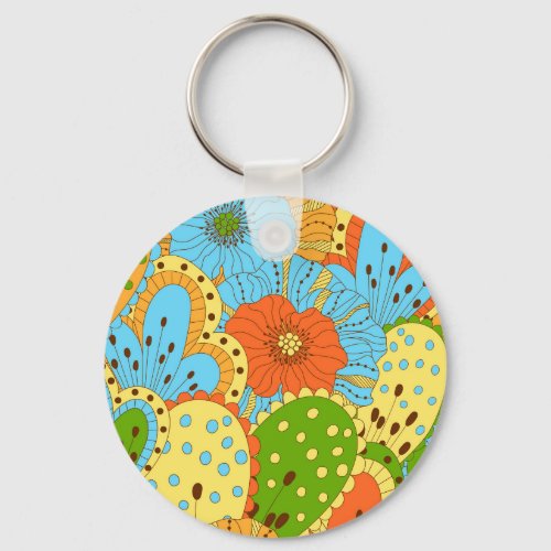 Hand Drawn Floral Colorful Seamless Keychain