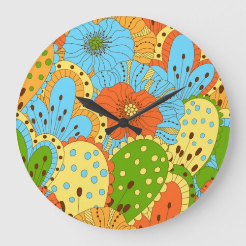Hand Drawn Floral Colorful Seamless Large Clock