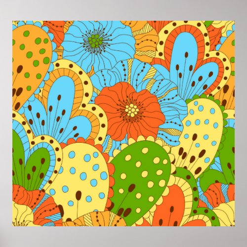 Hand Drawn Floral Colorful Seamless Poster
