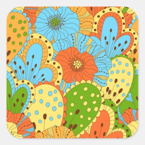 Hand Drawn Floral Colorful Seamless Square Sticker