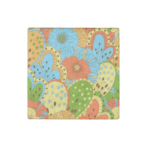 Hand Drawn Floral Colorful Seamless Stone Magnet