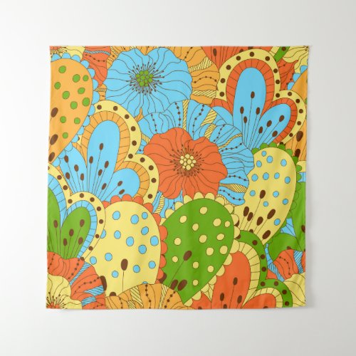 Hand Drawn Floral Colorful Seamless Tapestry
