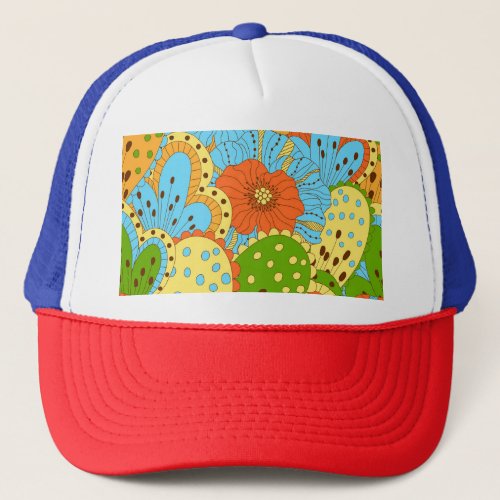 Hand Drawn Floral Colorful Seamless Trucker Hat