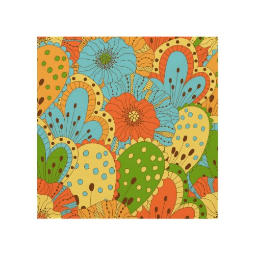 Hand Drawn Floral Colorful Seamless Wood Wall Art