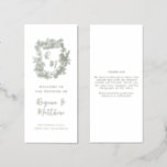 Hand Drawn Floral Crest Monogram Wedding Program Brochure<br><div class="desc">Celebrate your special day with these Hand Drawn Floral Crest Monogram Wedding Program Brochures with olive green text on white background. Featuring an elegant hand-drawn floral crest design and a timeless monogram, these folded brochures are perfect for sharing your wedding ceremony details, timeline, and wedding party information with your guests....</div>