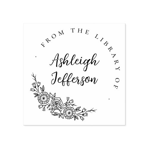 Hand_drawn Floral Custom Library Of Custom Name Rubber Stamp