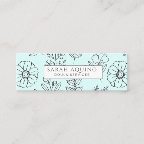 Hand Drawn Floral Doodle Doula Aqua Birth Coach Mini Business Card