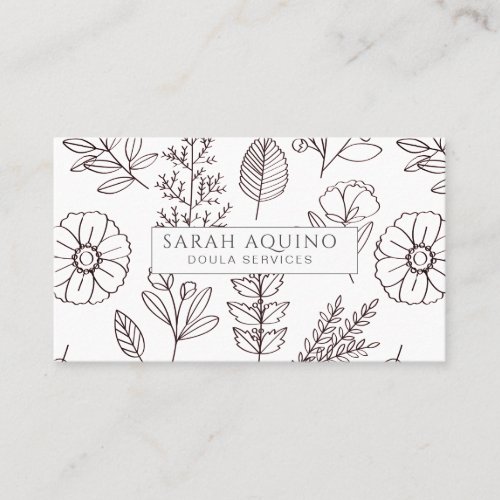 Hand Drawn Floral Doodle Doula Birth Coach White Business Card