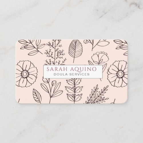 Hand Drawn Floral Doodle Doula Birth Services Business Card