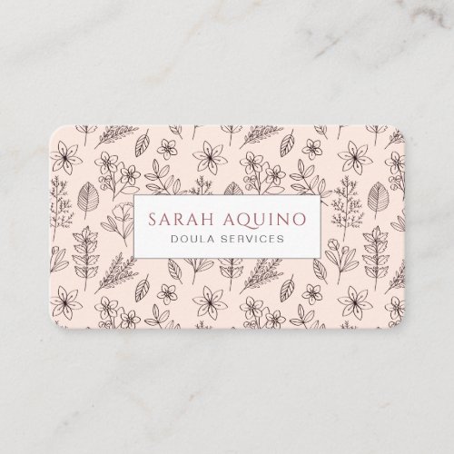 Hand Drawn Floral Doodle Doula Birth Services  Business Card