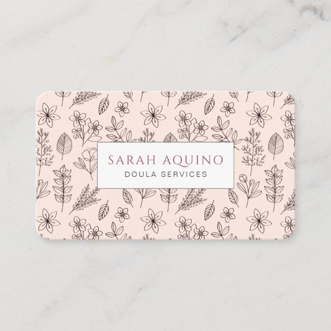 Hand Drawn Floral Doodle Doula Birth Services  Business Card (Front)