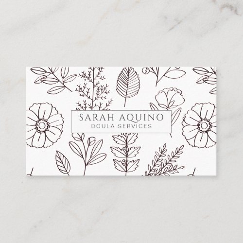 Hand Drawn Floral Doodle Doula White Birth Coach B Business Card