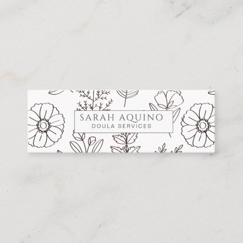 Hand Drawn Floral Doodle Doula White Birth Coach Mini Business Card