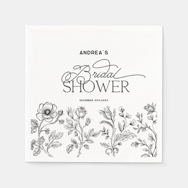 Hand Drawn Floral Elegant Modern  Bridal Shower  Napkins (Front)