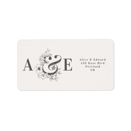 Hand drawn floral elegant wedding address label