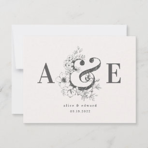 Hand drawn floral elegant wedding invitation