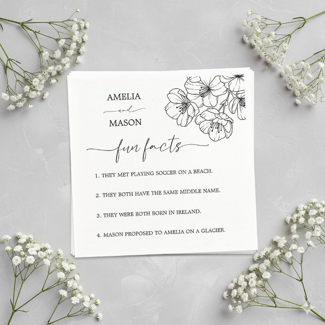 Hand Drawn Floral Fun Facts Wedding Napkins (Hand Drawn Floral Fun Facts Wedding Napkins)