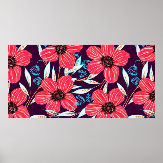 Hand-drawn floral herbal seamless pattern. Sketche Poster (Front)