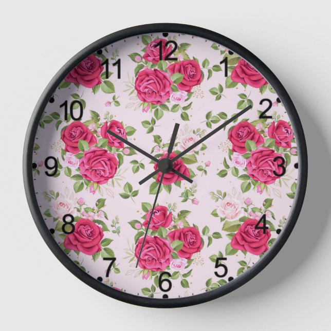 Hand Drawn Floral Leaves Seamless Pattern Clock (Front)