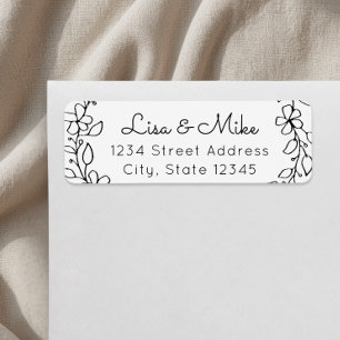 Hand Drawn Floral Names Wedding Return Address Label