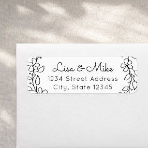 Hand Drawn Floral Names Wedding Return Address Label