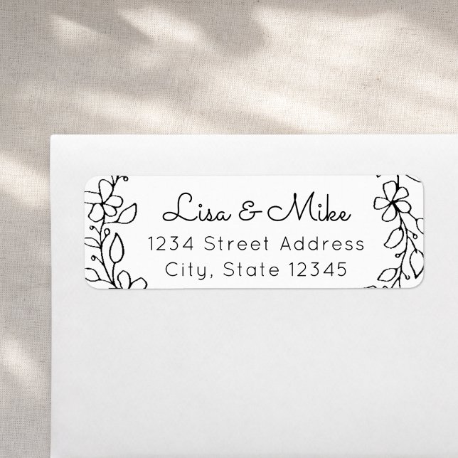 Hand Drawn Floral Names Wedding Return Address Label (Creator Uploaded)