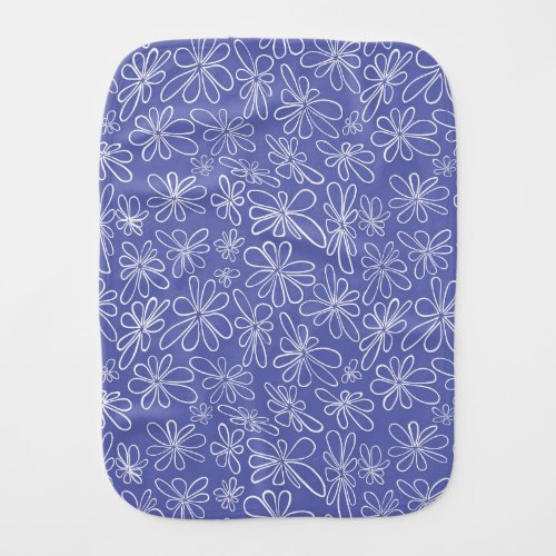 Hand drawn floral on blue background baby burp cloth