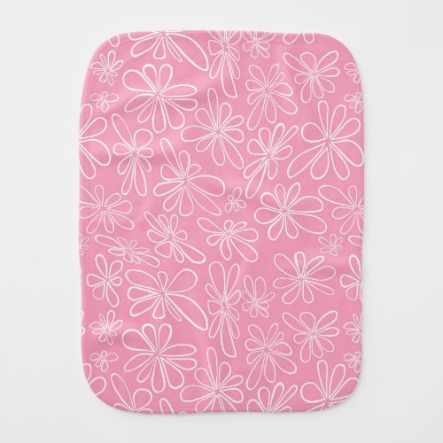 Hand drawn floral on pink background baby burp cloth