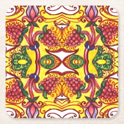 Hand Drawn Floral Ornamental Elegance Square Paper Coaster