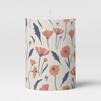 Hand drawn floral pattern pillar candle