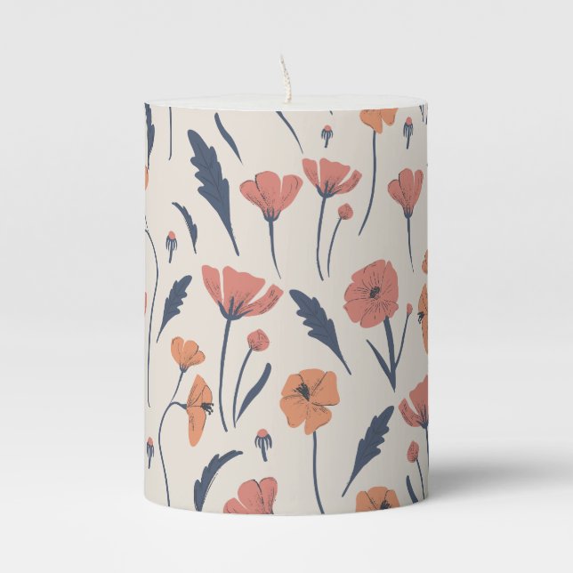 Hand drawn floral pattern pillar candle (Front)