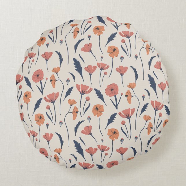 Hand drawn floral pattern round pillow (Back)