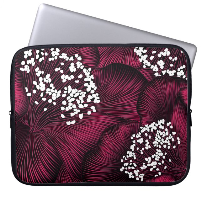 Hand drawn floral pattern with camelia flowers laptop sleeve (Front)