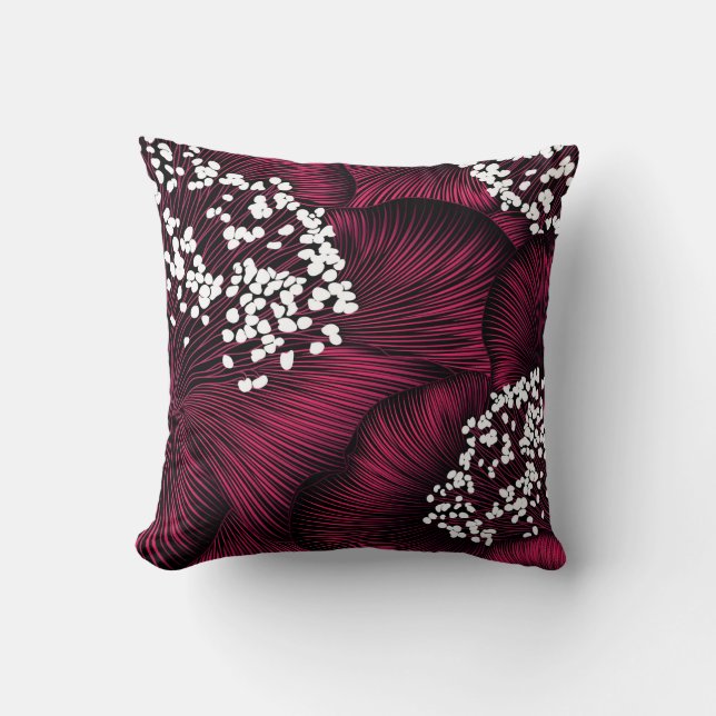 Hand drawn floral pattern with camelia flowers throw pillow (Front)