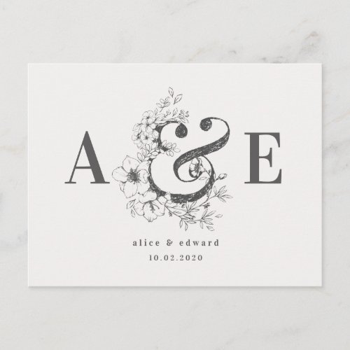 Hand drawn floral save the date announcement postcard