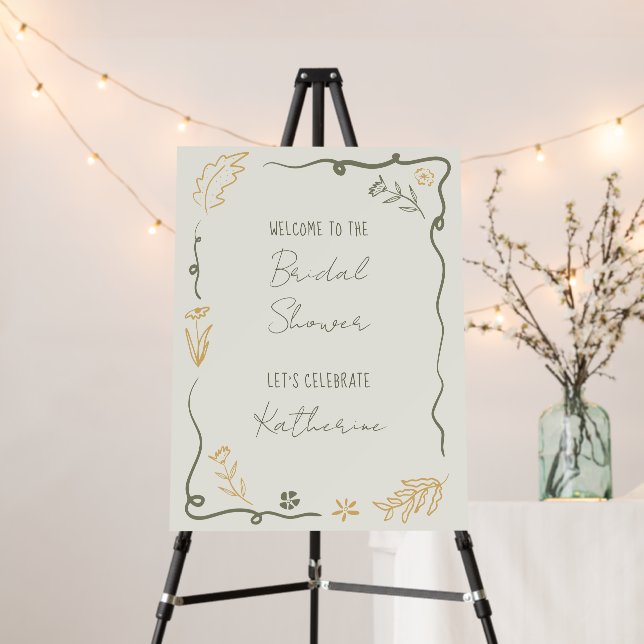 Hand Drawn Floral Scribble Frame Bridal Shower Foam Board (In Situ (Stand))