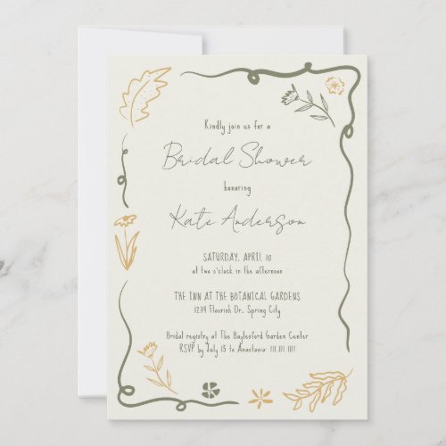 Hand Drawn Floral Scribble Frame Bridal Shower Invitation