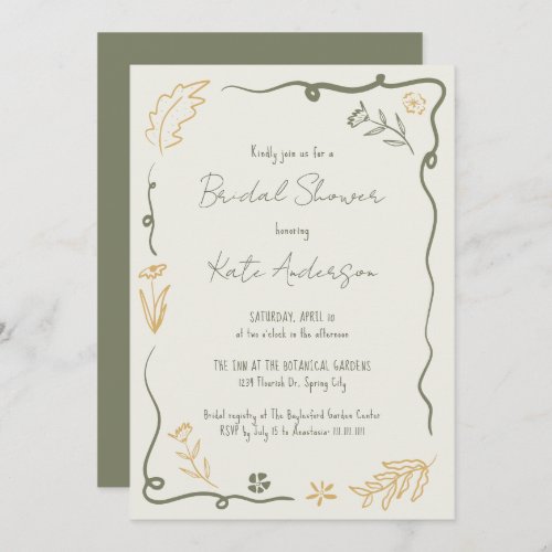 Hand Drawn Floral Scribble Frame Bridal Shower Invitation
