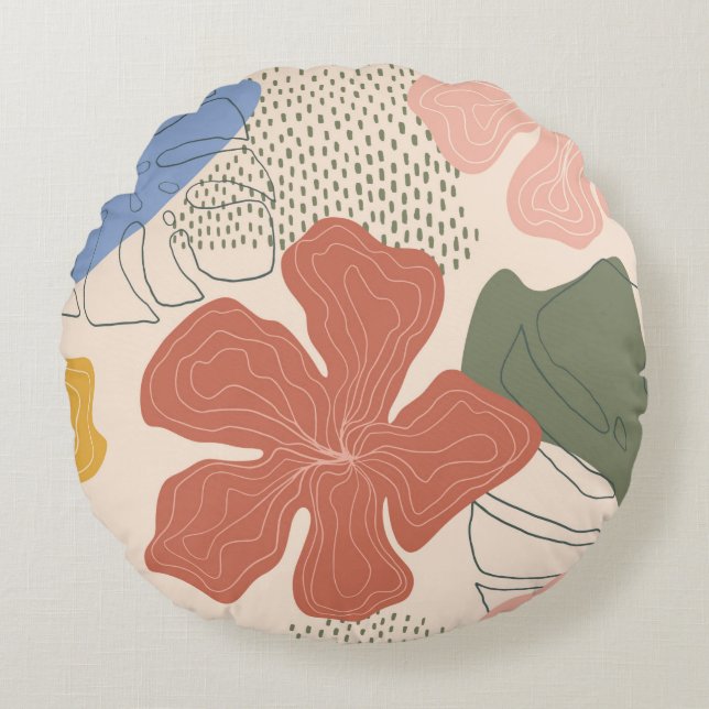 Hand drawn floral seamless pattern,creative collag round pillow (Front)