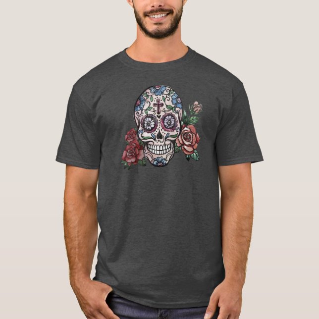 Hand-drawn Floral Skull Dia de los Muertos | Shirt (Front)
