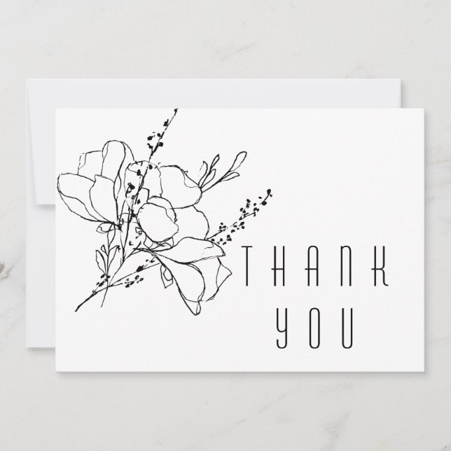 Hand-Drawn Floral Spray Funeral Thank You Card (Front)