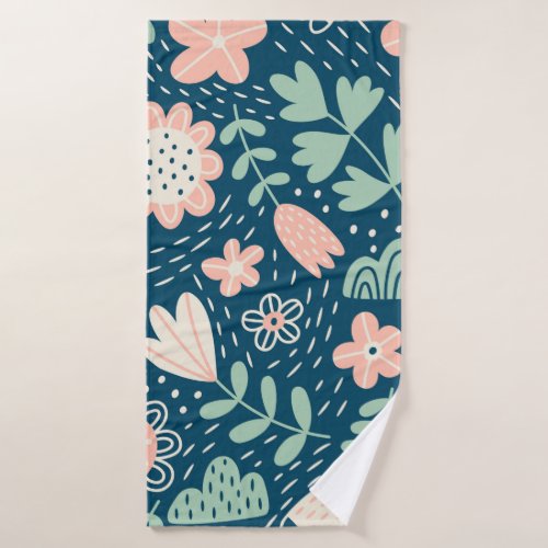 Hand drawn floral stilish fabric Seamles pattern  Bath Towel