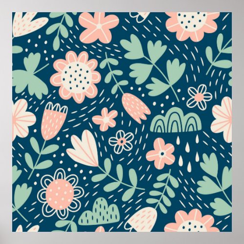 Hand drawn floral stilish fabric Seamles pattern  Poster