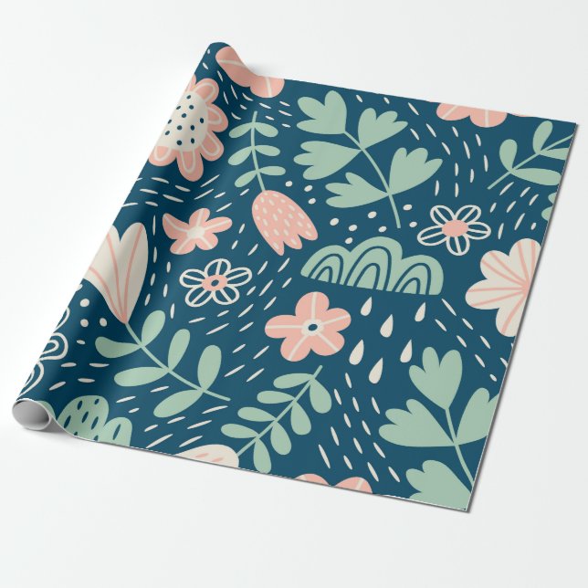 Hand drawn floral stilish fabric. Seamles pattern  Wrapping Paper (Unrolled)