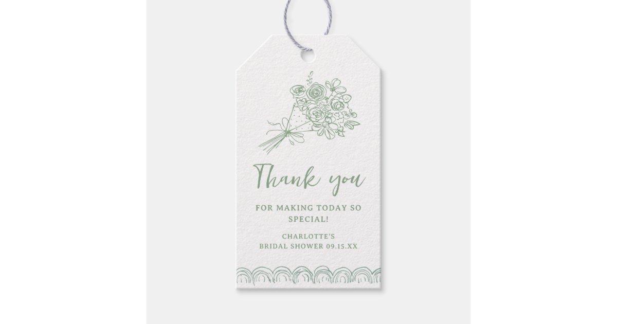 Hand Drawn Floral Thank You Bridal Shower Gift Tags | Zazzle