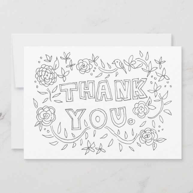 Hand Drawn Floral Thank You Coloring Card (Front)