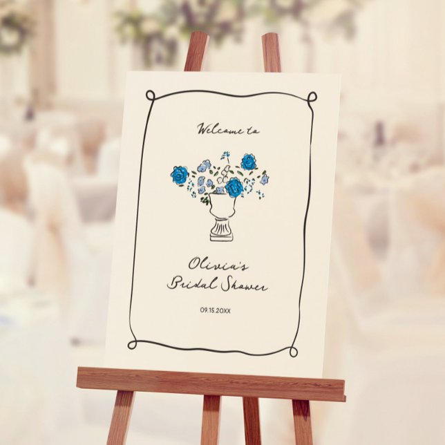 Hand Drawn Floral Urn Something Blue Bridal Shower Foam Board (Creator Uploaded)