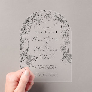 Hand Drawn Floral Wedding Acrylic Invitations